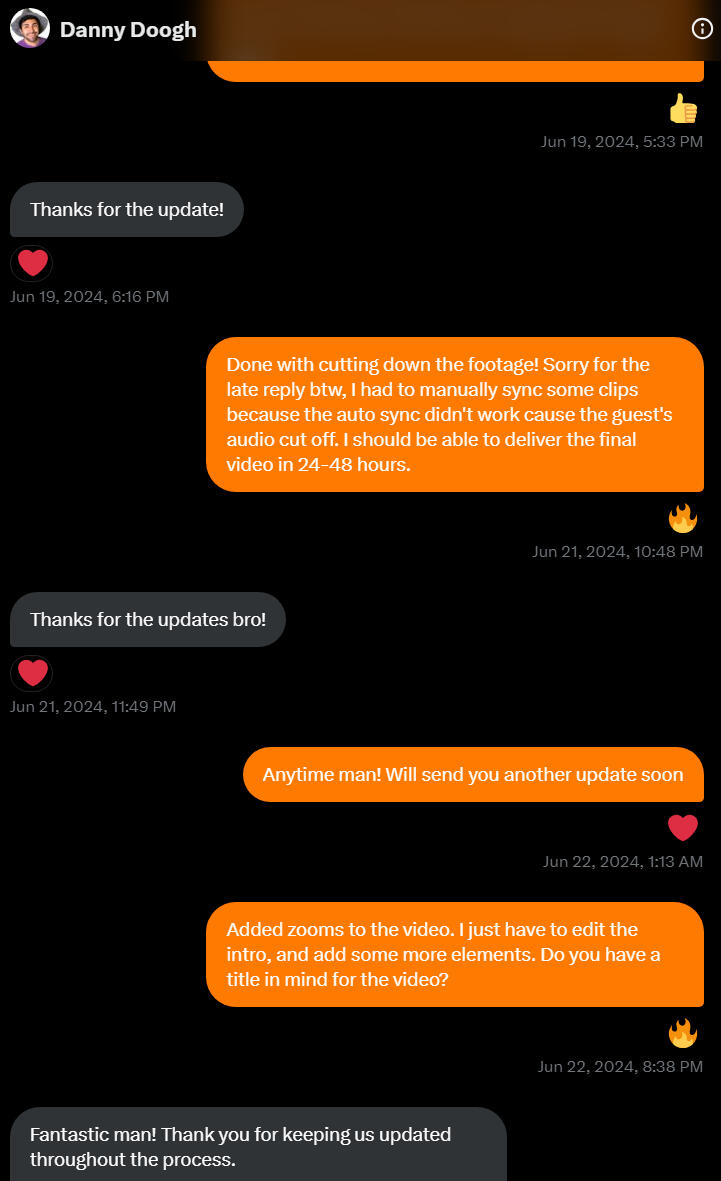 Chat conversation with Danny